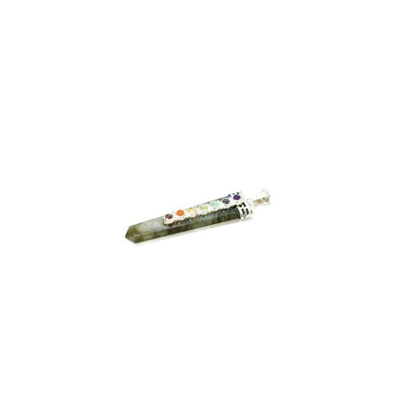 Colgante de punta de labradorita y chakras