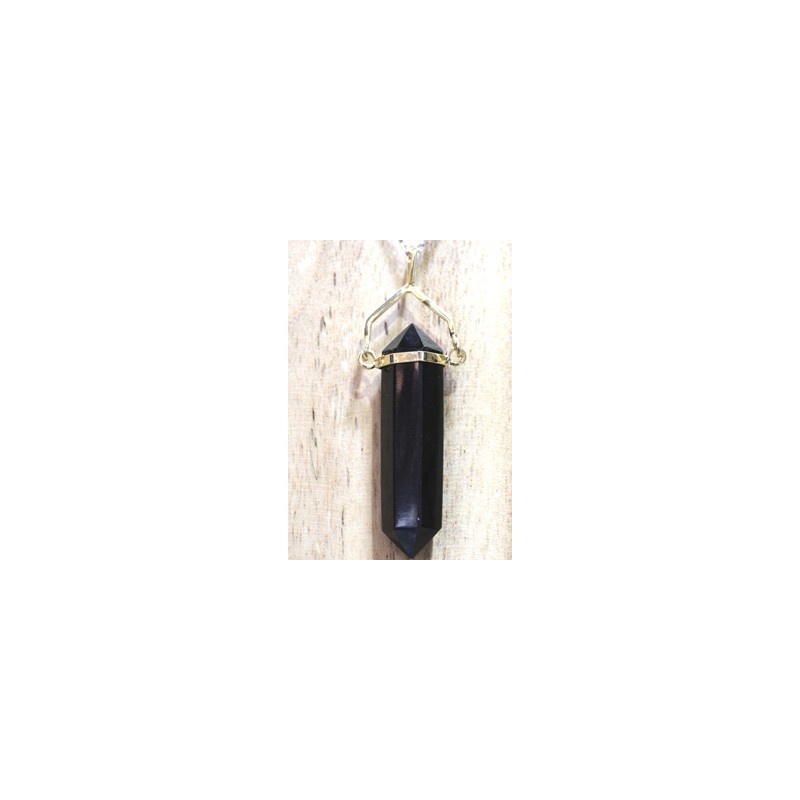 Obsidiana negra colgante doble punta dorada
