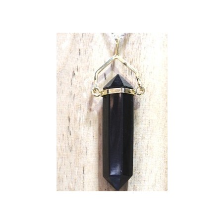 Obsidiana negra colgante doble punta dorada