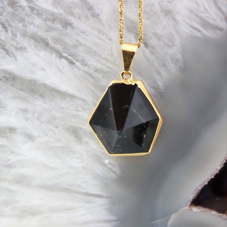 Obsidiana negra colgante punta plana dorada