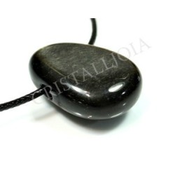 Obsidiana plateada colgante rodada oval con agujero