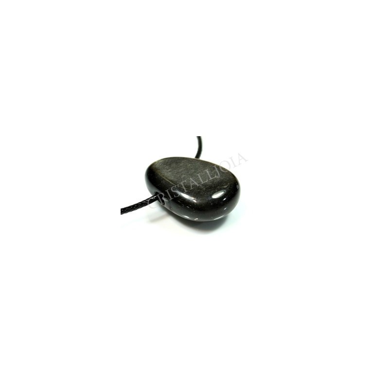 Obsidiana plateada colgante rodada oval con agujero