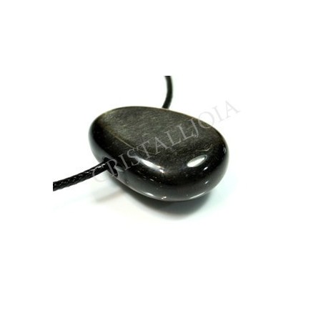Obsidiana plateada colgante rodada oval con agujero