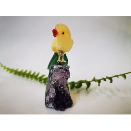 Figura de ave calcita cuarzo verde amatista