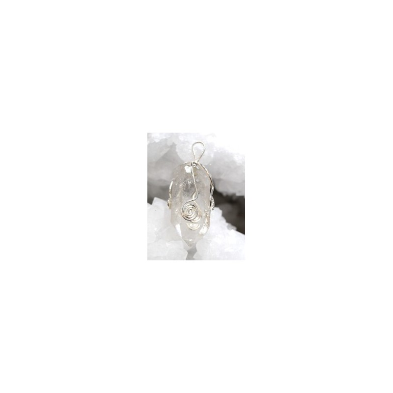 Cuarzo cristal colgante punta natural plateada 02