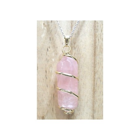 Cuarzo rosa colgante doble punta espiral dorada