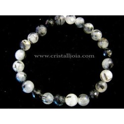 Pulsera cuarzo con turmalina negra bola facetada 8mm
