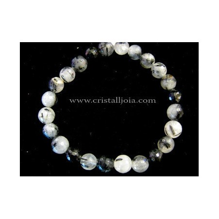 Pulsera cuarzo con turmalina negra bola facetada 8mm