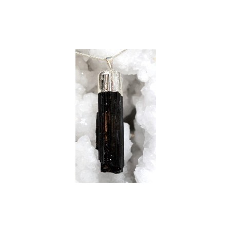 Turmalina negra colgante natural plateada 03