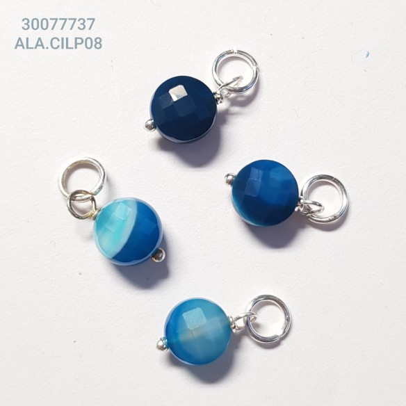 Colgante disco lapidado plateado mineral ágata listada azul