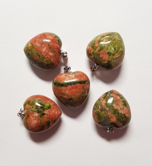 Unakite heart pendant at Cristalljoia Barcelona