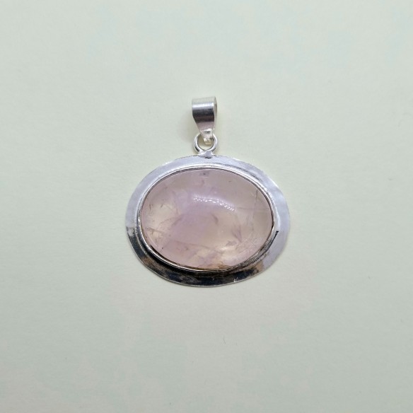 Colgante cabujón oval montado en plata 20*25mm de cuarzo rosa