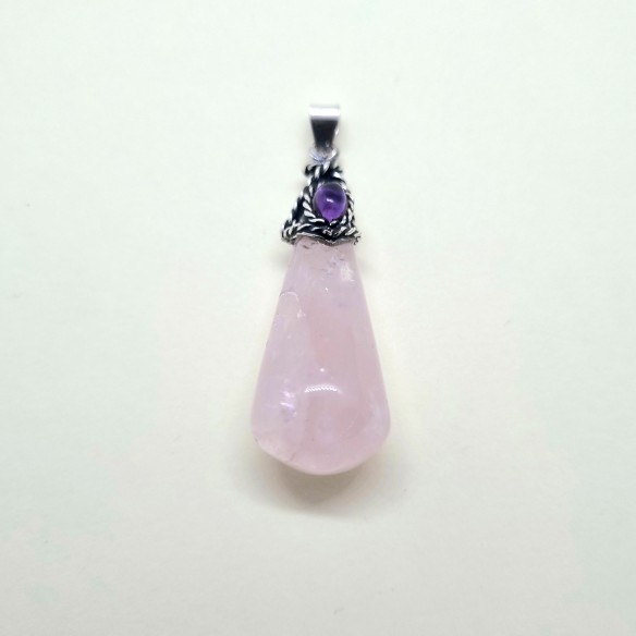 Colgante gota engarce antique y cabujón en plata de cuarzo rosa