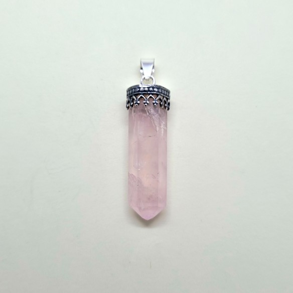 Colgante punta filigrana en plata de cuarzo rosa