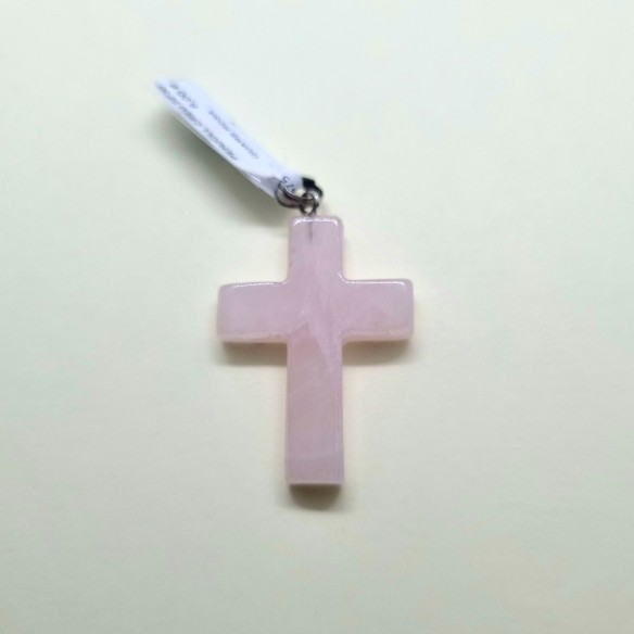 Colgante cruz 22*30mm de cuarzo rosa