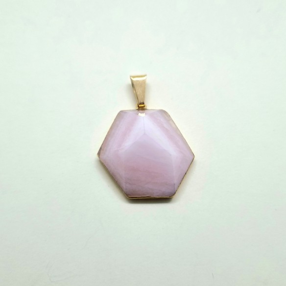 Colgante punta plana en dorado de cuarzo rosa