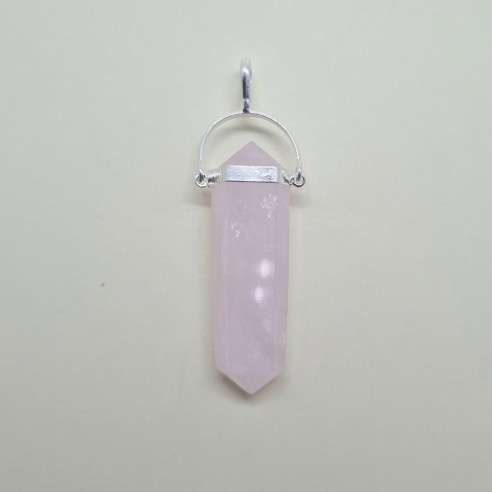 Colgante punta biterminada balancín en plateado de cuarzo rosa