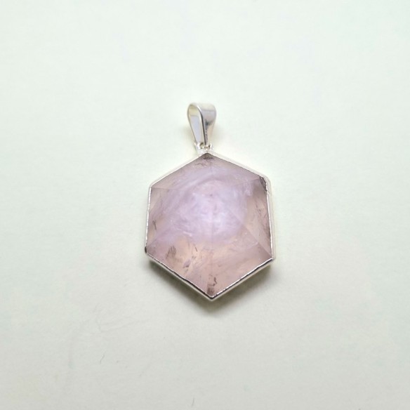 Colgante punta plana en plateado de cuarzo rosa