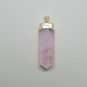 Colgante punta pulida en plateado de cuarzo rosa