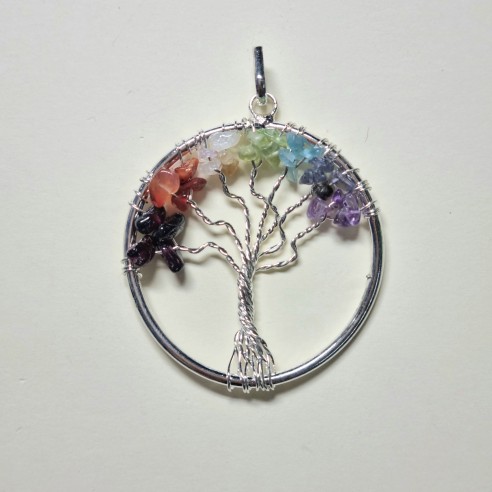 Colgante árbol de la vida plateado de chakras