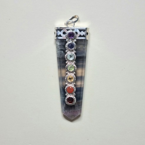 Colgante punta fluorita con cabujones chakras lapidados