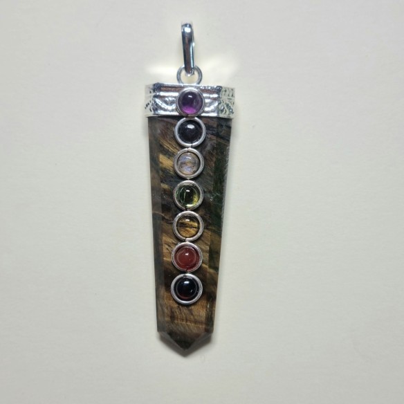 Colgante punta ojo de tigre con cabujones chakras