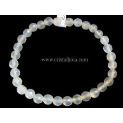 Pulsera ágata blanca  bola facetada 6mm