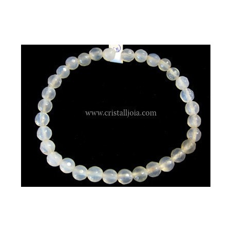 Pulsera ágata blanca  bola facetada 6mm
