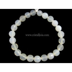 Pulsera ágata blanca  bola facetada 8mm