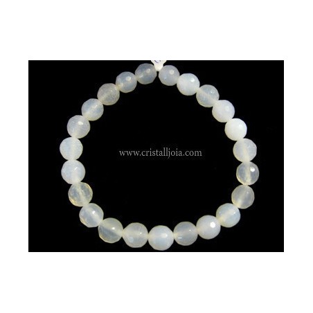 Pulsera ágata blanca  bola facetada 8mm