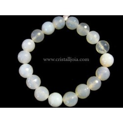 Pulsera ágata blanca  bola facetada 10mm