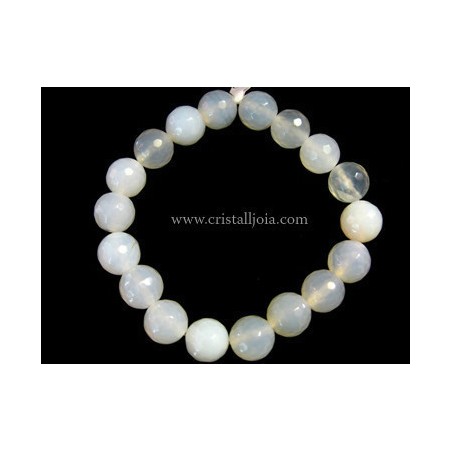 Pulsera ágata blanca  bola facetada 10mm