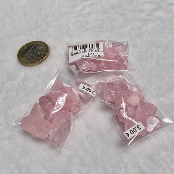 Bolsita mineral rodado mini de cuarzo rosa