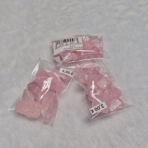 Bolsita mineral rodado mini de cuarzo rosa