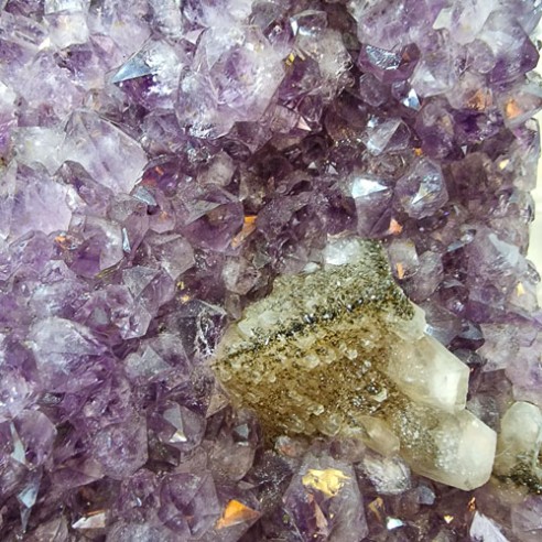 Extra Amethyst Druse with Calcite and Cacoxenite