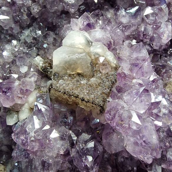 Extra Amethyst Druse with Calcite and Cacoxenite