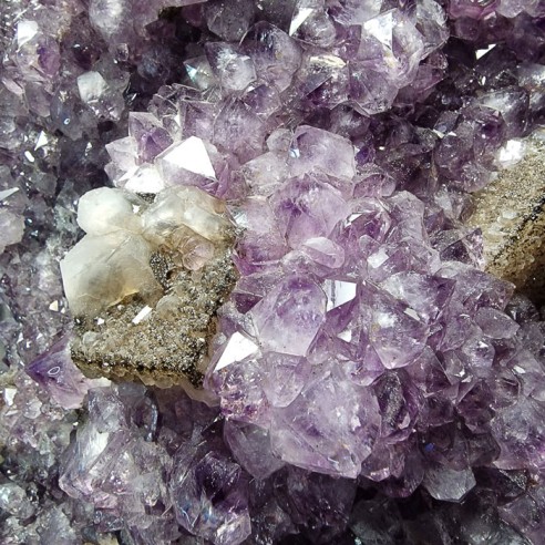 Extra Amethyst Druse with Calcite and Cacoxenite