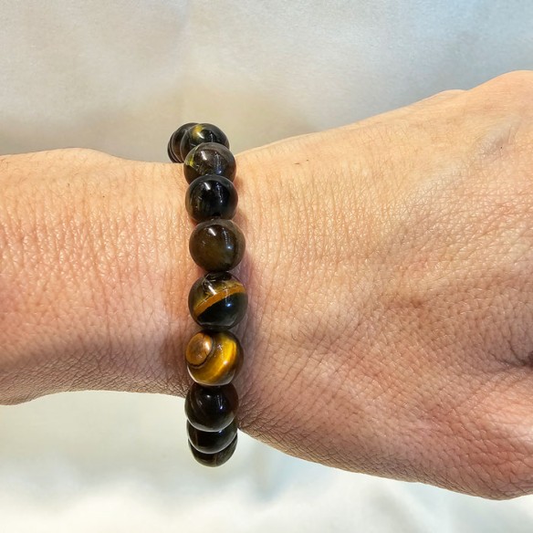 Pulsera de bolas de mineral de ojo de tigre de 8 mm