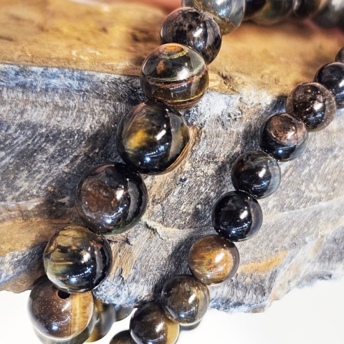 Pulsera de bolas de mineral de ojo de tigre de 8 mm