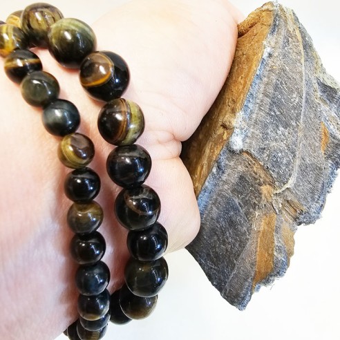 Pulsera de bolas de mineral de ojo de tigre de 8 mm