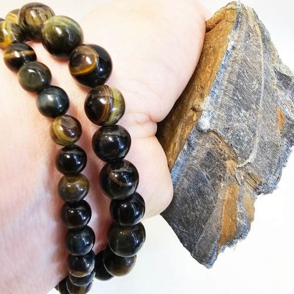 Pulsera de bolas de mineral de ojo de tigre de 8 mm