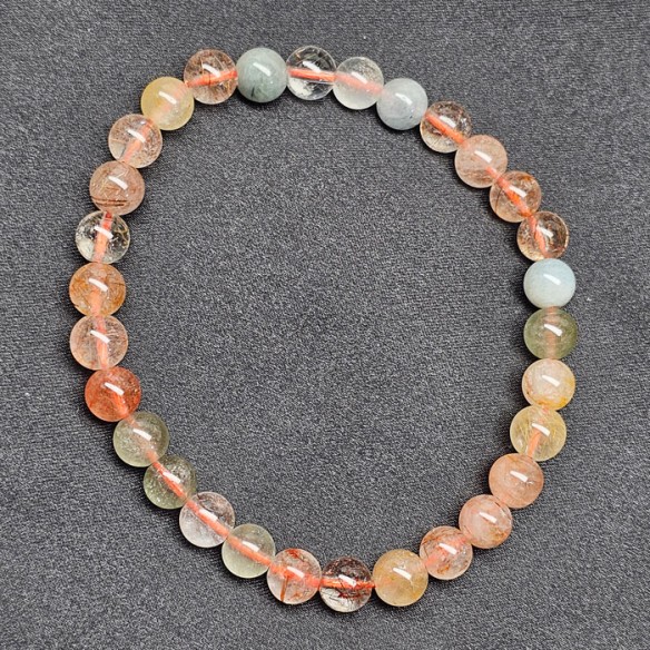 Pulsera de bolas de cuarzos rutilados variados de 6 mm