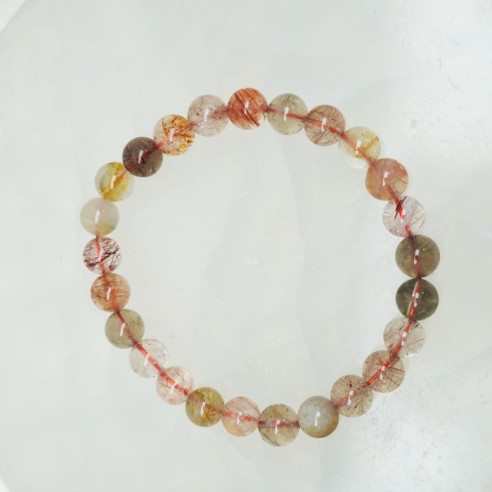 Pulsera de bolas de cuarzos rutilados variados de 6 mm