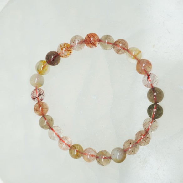 Pulsera de bolas de cuarzos rutilados variados de 6 mm