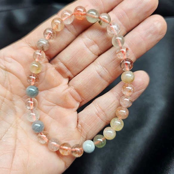 Pulsera de bolas de cuarzos rutilados variados de 8 mm