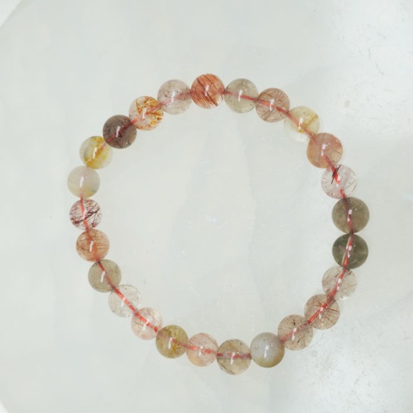 Pulsera de bolas de cuarzos rutilados variados de 8 mm