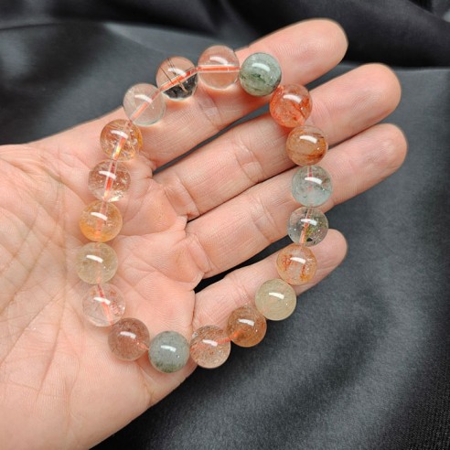 Pulsera de bolas de 10 mm de cuarzos rutilados variados 