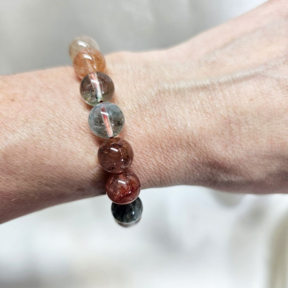 Pulsera de bolas de 10 mm de cuarzos rutilados variados 