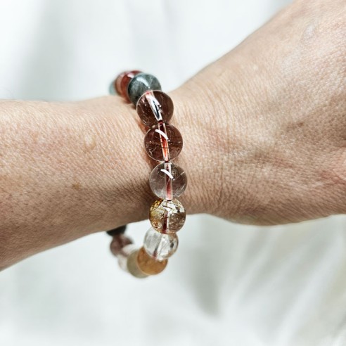 Pulsera de bolas de 10 mm de cuarzos rutilados variados 