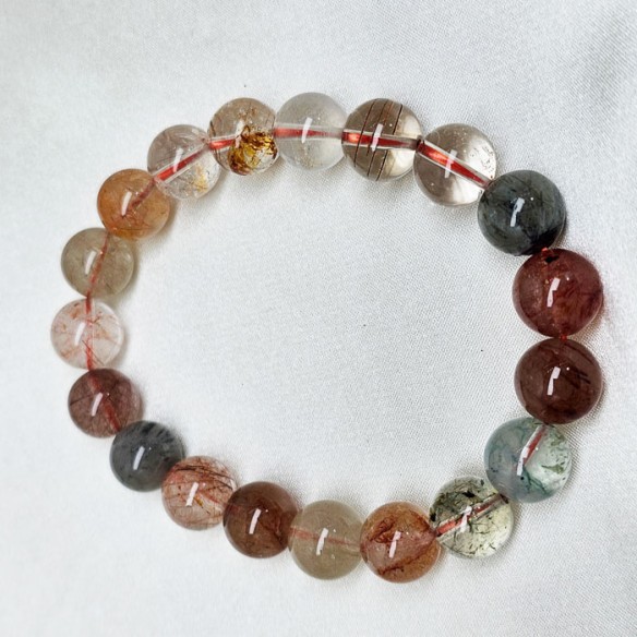 Pulsera de bolas de 10 mm de cuarzos rutilados variados 